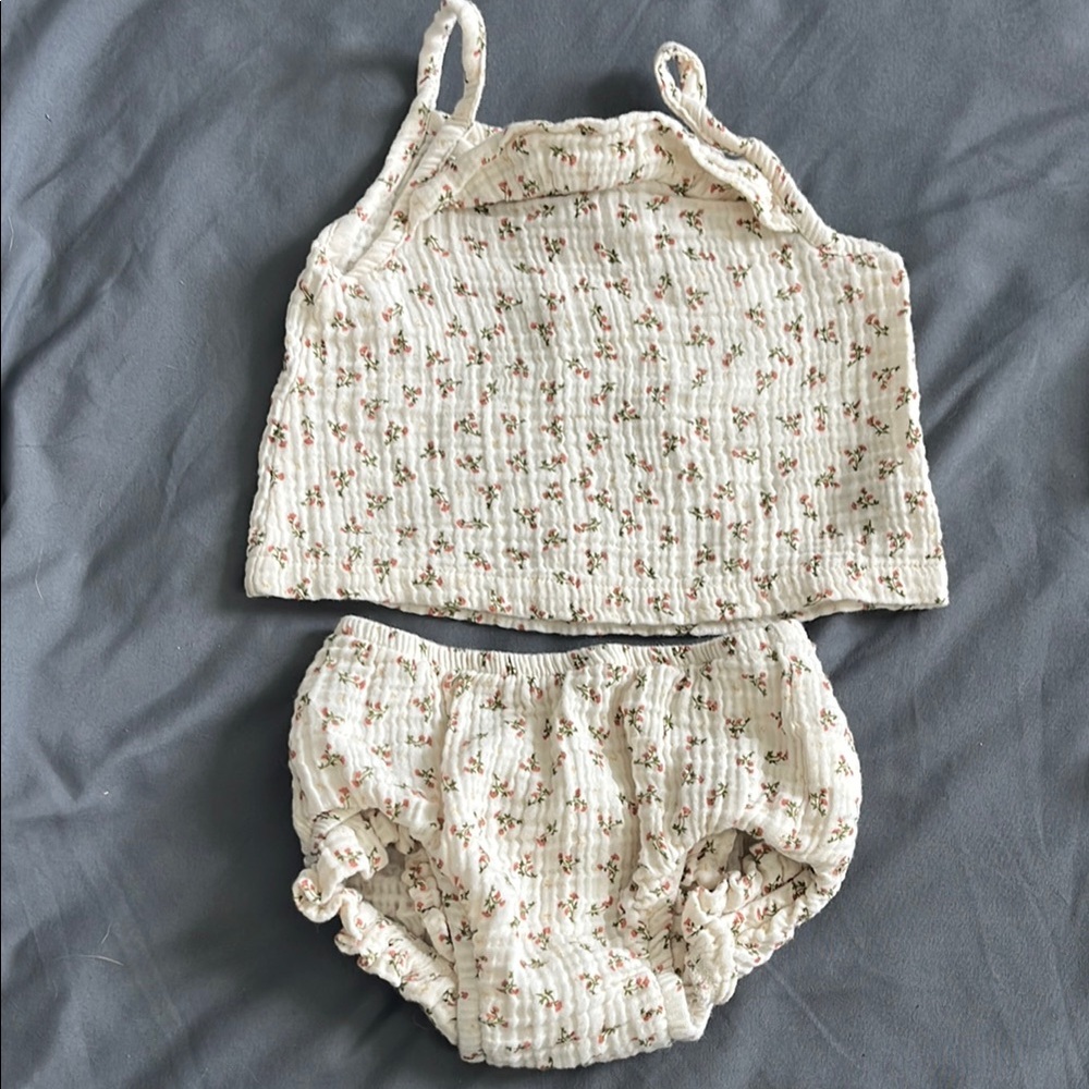 Floral Cream Tank Top and Bloomers Set
